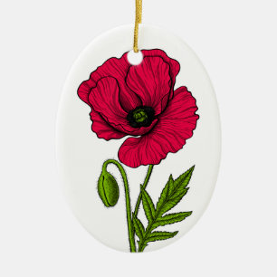 Ornamento De Cerâmica Red poppy drawing