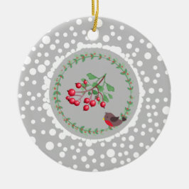 Ornamento De Cerâmica Red Robin Natal com Wreath e neve