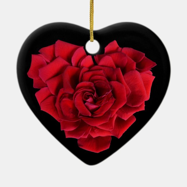 Ornamento De Cerâmica Red Rose Heart (Verso)