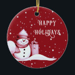 Ornamento De Cerâmica Red Snowman Snowy Ornament de Natal<br><div class="desc">Belo Red Snowman Snowy Ornament de Natal</div>