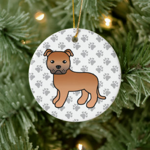 Ornamento De Cerâmica Red Staffordshire Bull Terrier Cute Cartoon