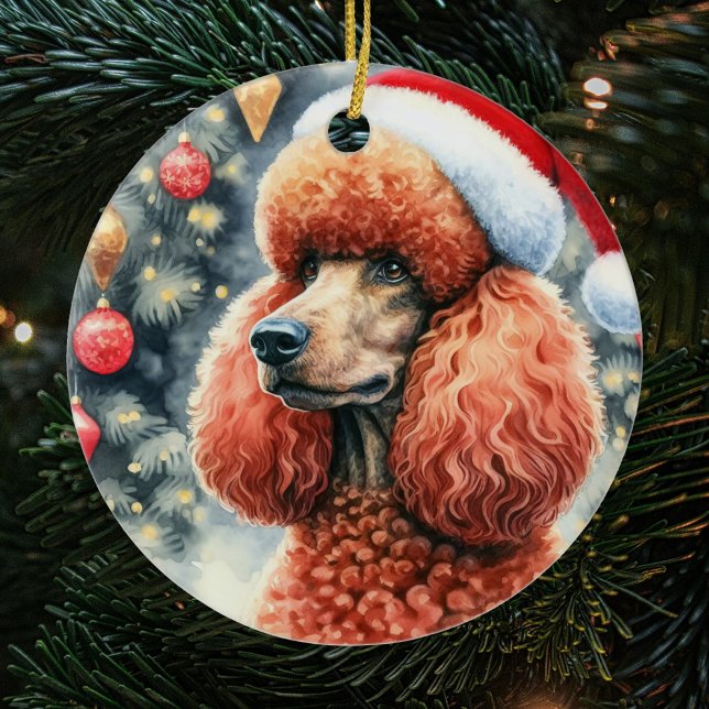 Ornamento De Cerâmica Red Standard Poodle Watercolor Natal (Criador carregado)