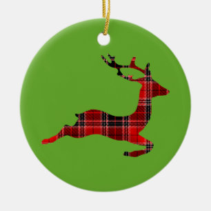 Ornamento De Cerâmica Red Tartan rendeer (Natal escocês)