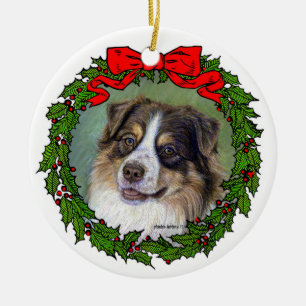 Ornamento De Cerâmica Red Tri Aussie Dog Art de Glenda S. Harlan