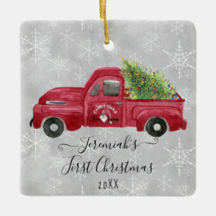 Ornamento De Cerâmica Red Truck Baby First 1 rua Árvore de Natal Foto