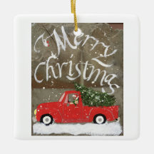 Red Truck Porcelain Ornament