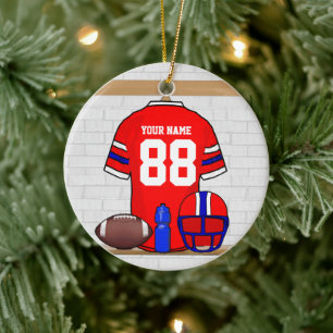 Ornamento De Cerâmica Red White Blue Football Jersey personalizado