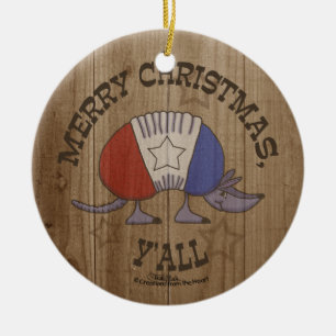 Ornamento De Cerâmica Red, White e Blue Armadillo - Feliz Natal Y