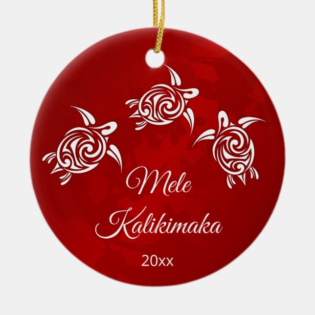 Ornamento De Cerâmica Red White Mele Kalikimaka Natal (Frente)