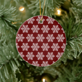 Ornamento De Cerâmica Red White Modern Snowflake Christmas Pattern