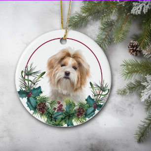 Ornamento De Cerâmica Red White Shih Tzu Dog Evergreen Wreath