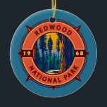 Ornamento De Cerâmica Red wood National Park Retro Compass Emblem<br><div class="desc">Trabalho de arte de vetor de Sequoia. O parque protege grandes pradarias,  carvalhos,  rios selvagens e 40 milhas de costa robusta.</div>