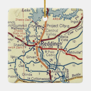 Ornamento De Cerâmica Redding California Vintage Map