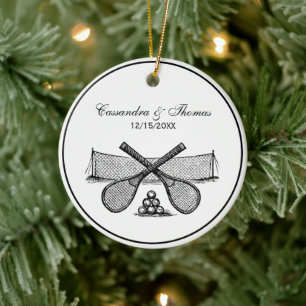 Ornamento De Cerâmica Rede de Tênis Vintage Esportivo, Raquetes Cruzadas