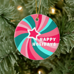 Ornamento De Cerâmica Redemoinho Moderno FELIZ NATAL PERSONALIZADO Verde