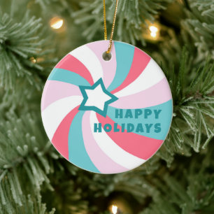 Ornamento De Cerâmica Redemoinho Moderno FELIZ NATAL PERSONALIZADO Verde