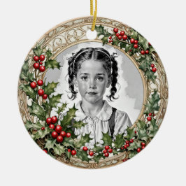 Ornamento De Cerâmica Redonda de Fotografias de Natal Personalizadas com