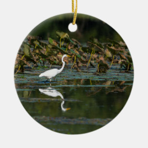 Ornamento De Cerâmica Reflexão branca do Egret
