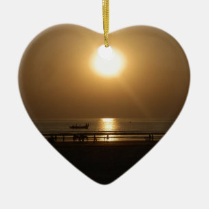 Ornamento De Cerâmica Reflexão Sunset no Verão ouro na Praia