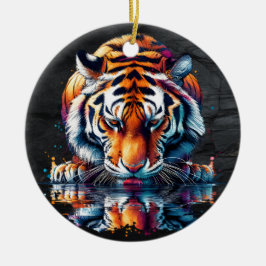 Ornamento De Cerâmica Reflexo do Tigre Bebendo Água 