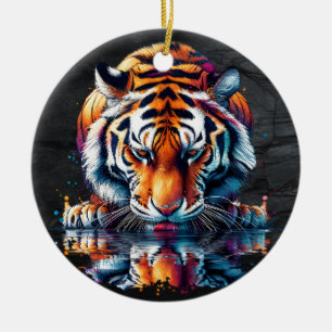 Ornamento De Cerâmica Reflexo do Tigre Bebendo Água 