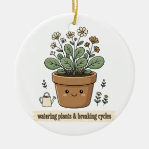 Ornamento De Cerâmica Regando Plantas e Rompendo Ciclos