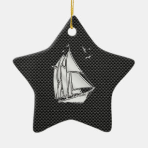 Ornamento De Cerâmica Regatta Sailboat no estilo de fibra de carbono