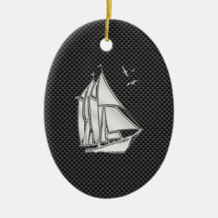 Ornamento De Cerâmica Regatta Sailboat no estilo de fibra de carbono