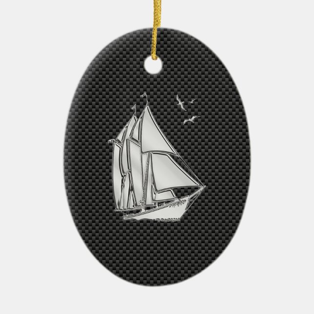 Ornamento De Cerâmica Regatta Sailboat no estilo de fibra de carbono (Frente)