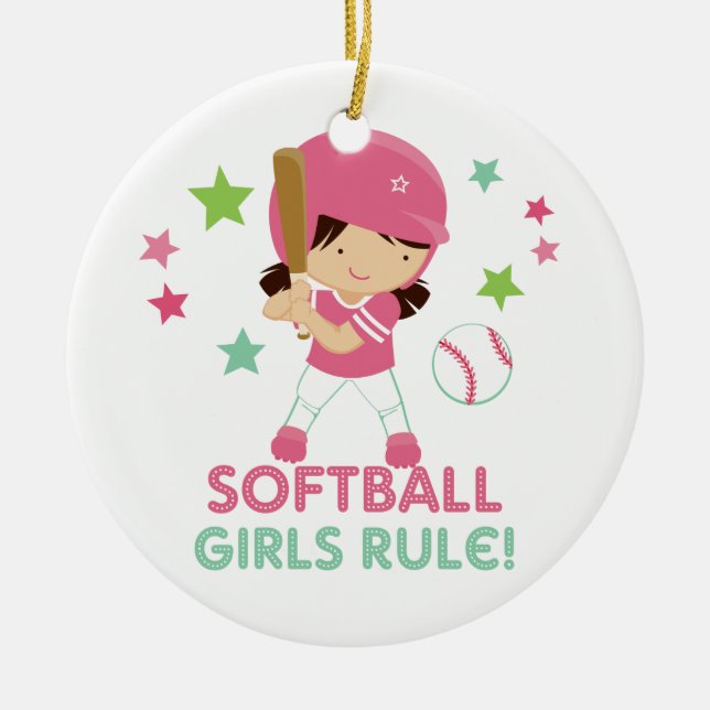 Ornamento De Cerâmica Regra das meninas do softball personalizada com (Frente)