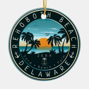 Ornamento De Cerâmica Rehoboth Beach Delaware Sunset Retro Souvenir 80s