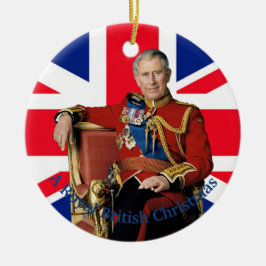 Ornamento De Cerâmica Rei Carlos III Bandeira britânica Saudação de Nata