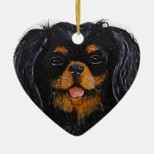 Ornamento De Cerâmica Rei Charles Cavalier Spaniel preto e bronzeado