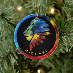 Ornamento De Cerâmica Rei da selva, nome de aquarela monograma