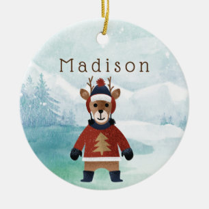 Ornamento De Cerâmica Reindeer Bonito em Suéter