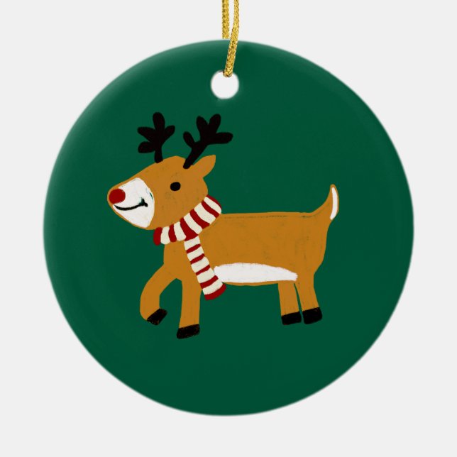 Ornamento De Cerâmica Reindeer de Natal (Frente)