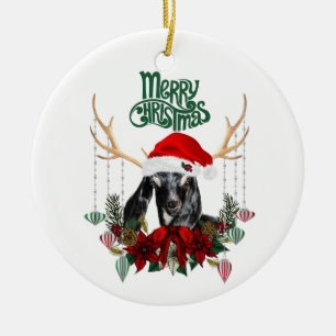 Ornamento De Cerâmica Reindeer de Natal Kid Goat com Wreath
