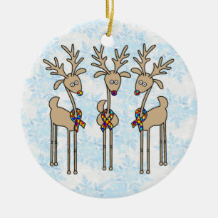 Ornamento De Cerâmica Reindeer de Quebra-cabeça Ribbon - Sensibilizaç
