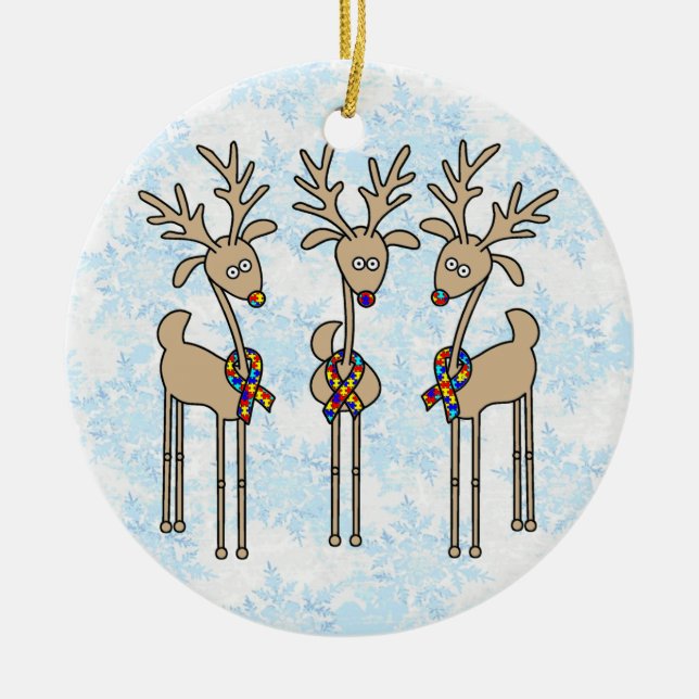 Ornamento De Cerâmica Reindeer de Quebra-cabeça Ribbon - Sensibilização  (Frente)