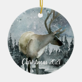 Ornamento De Cerâmica Reindeer de Stag Forest Woodland de inverno
