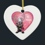 Ornamento De Cerâmica Reindeer Dia de os namorados<br><div class="desc">Parada Animal Reindeer Romântico Acessórios e Namorados no Dia do apresenta nossa divertida trabalho de arte de uma rena bonita segurando um rosa bonito na boca com corações roxos, vermelhos e cor-de-rosa atrás dela criados por nosso talentoso artista, Traci Van Wagoner. Nossa divertida rena apaixonada é certamente trazer um sorriso...</div>