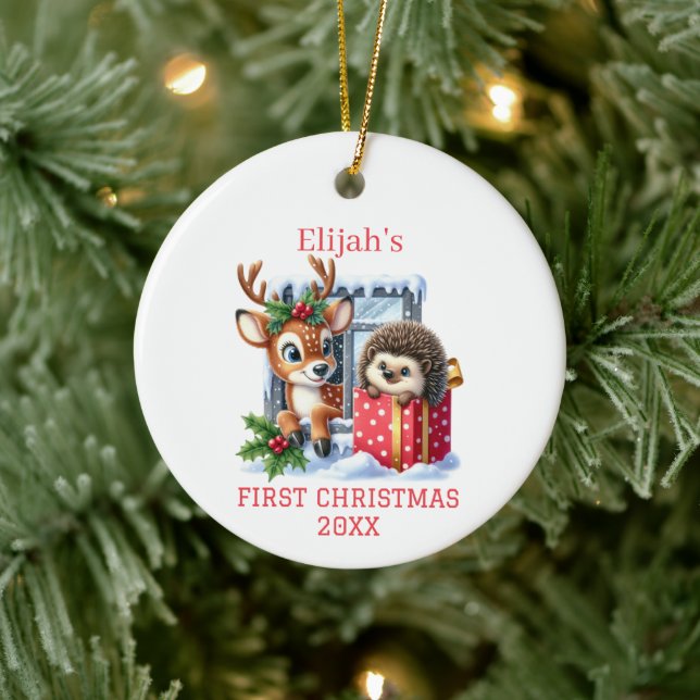 Ornamento De Cerâmica Reindeer e Hedgehog Christmas (Árvore)