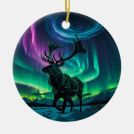 Ornamento De Cerâmica Reindeer e Norte Luzes Selvagens Design
