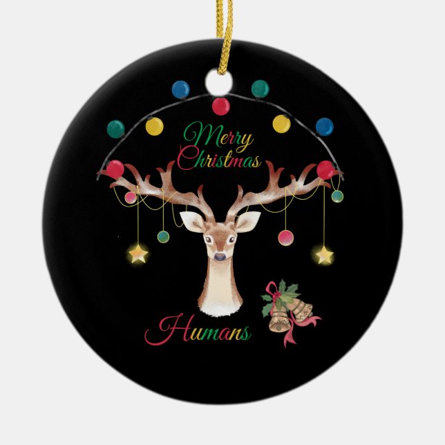 Ornamento De Cerâmica Reindeer Felry Na moda de Natal (Frente)