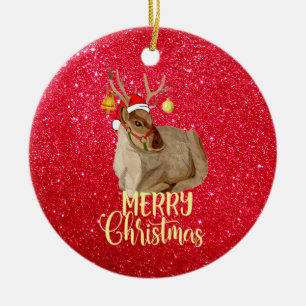 Ornamento De Cerâmica Reindeer Jingle Bell Feliz Árvore de Natal