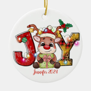 Ornamento De Cerâmica Reindeer JOY Christmas Cerâmica Ornament