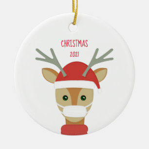 Ornamento De Cerâmica Reindeer no Rosto Máscara Natal 202 Orname Cerâm