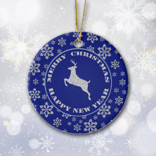 Ornamento De Cerâmica Reindeer Personalizado em Azul