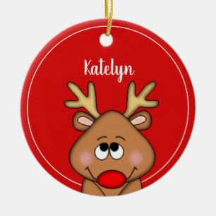 Ornamento De Cerâmica Reindeer Personalizado Feliz Ano de Natal