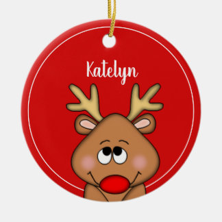 Ornamento De Cerâmica Reindeer Personalizado Feliz Ano de Natal
